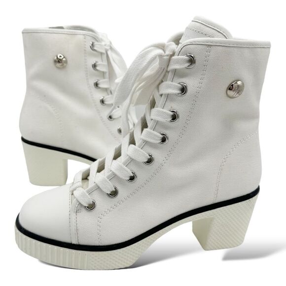 Giuseppe Zanotti Shoes - Giuseppe Zanotti White High-Top High Heeled Canvas Lace-Up Boots‎ Sneaker Sz 6